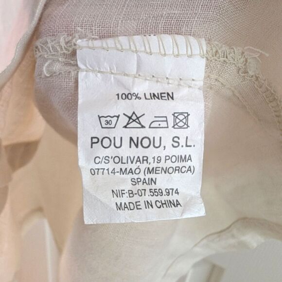 Pou Nou Spain Linen Blouse Short Sleeve Cream 4 - Picture 5 of 10